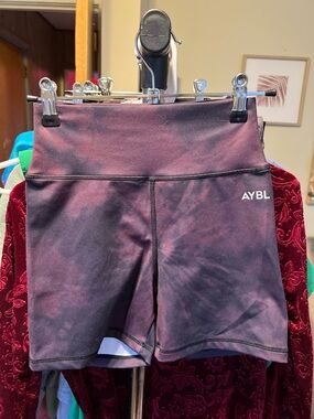 AYBL Tie-Dye High-Rise Athletic Shorts in Plum and Black